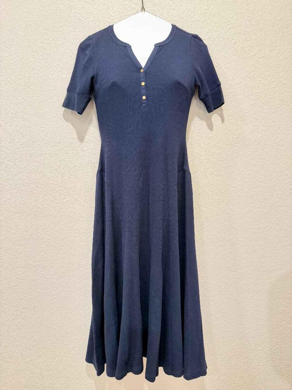 Lauren Ralph Lauren Navy Waffle Knit Henley Midi Dress Petite XS